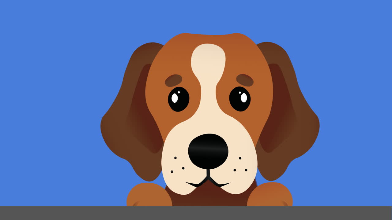 animación de un perro que aparece sobre un fondo azul