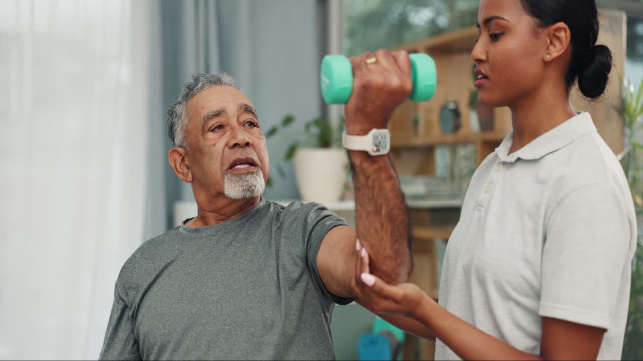 Old man, doctor and physical therapy