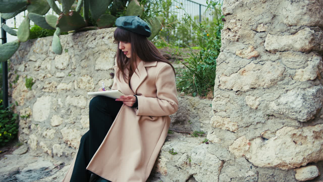 Illustrator Drawing Her Sketches Outdoor In The Small Traditional Town