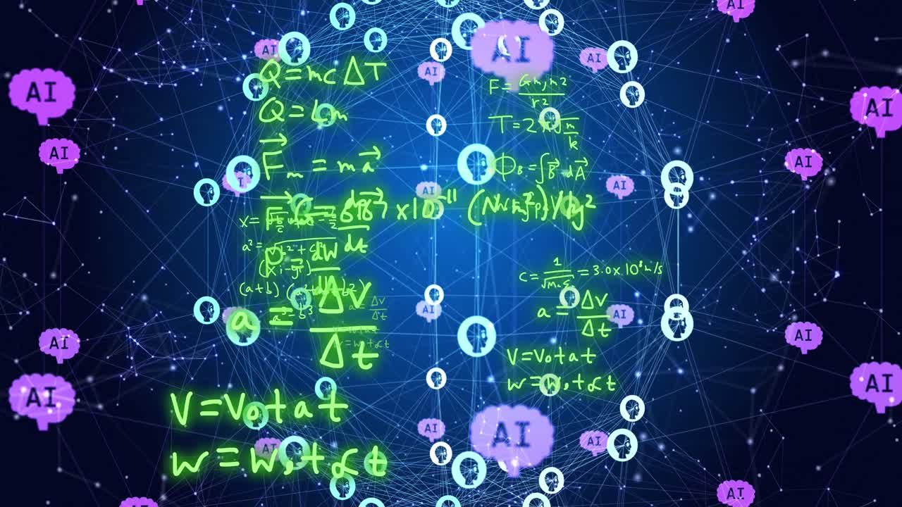 Animation of ai data processing over globe with connections with ai icons