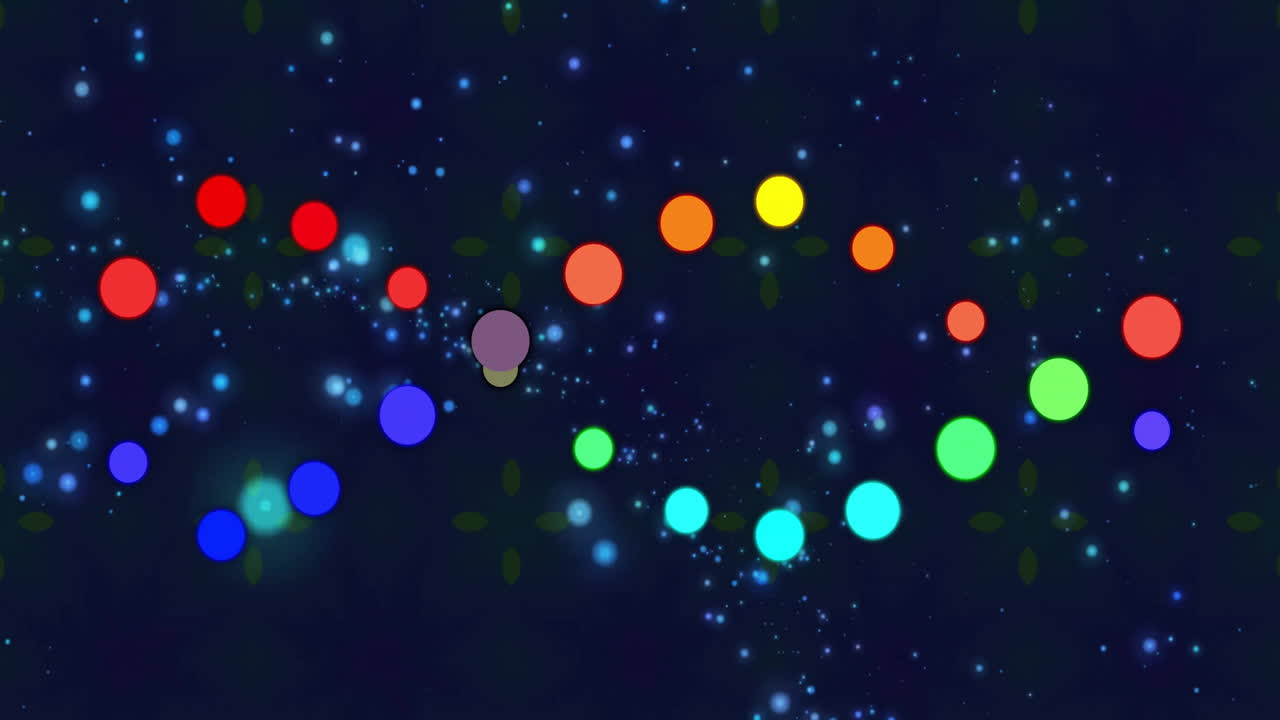 Animation of glowing light trails and dna srtand moving over black background