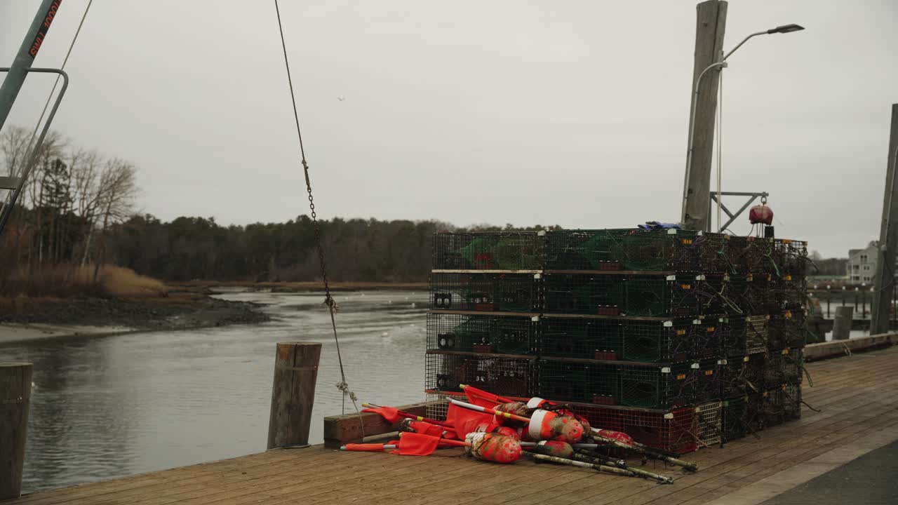 буйки, ловушки для омаров и летающие чайки, видео 4k