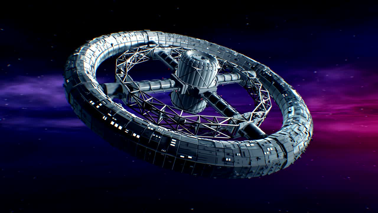 Toro sci-fi gigante su sfondo nebulosa