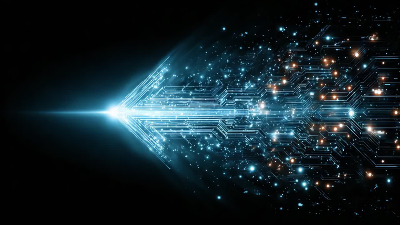 A Futuristic Visualization of Dynamic Energy Flowing Through Circuitry, Symbolizing Progress and Innovation in Technology and Digital Infrastructure