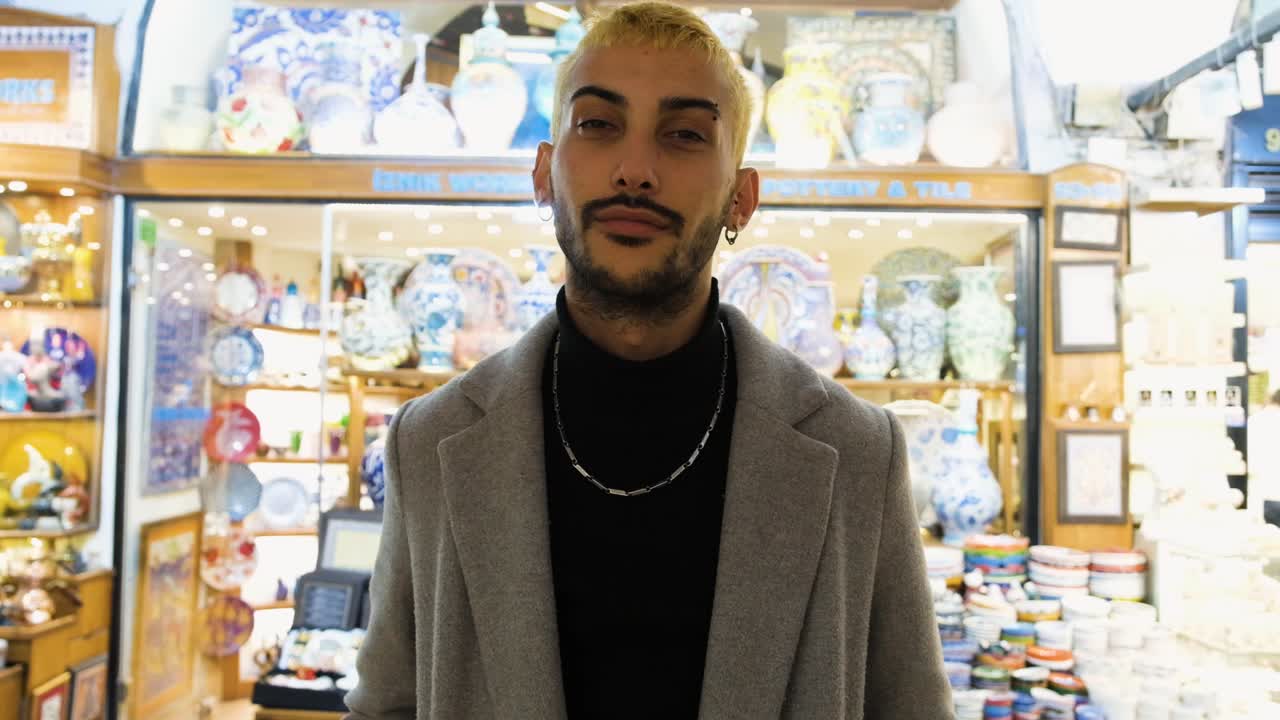 쇼핑 센터에 있는 남자의 추적 샷