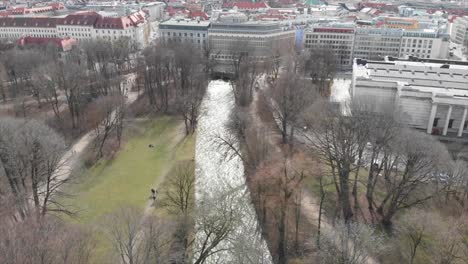 waterfalls in english garden munich with a drone dji mavic air