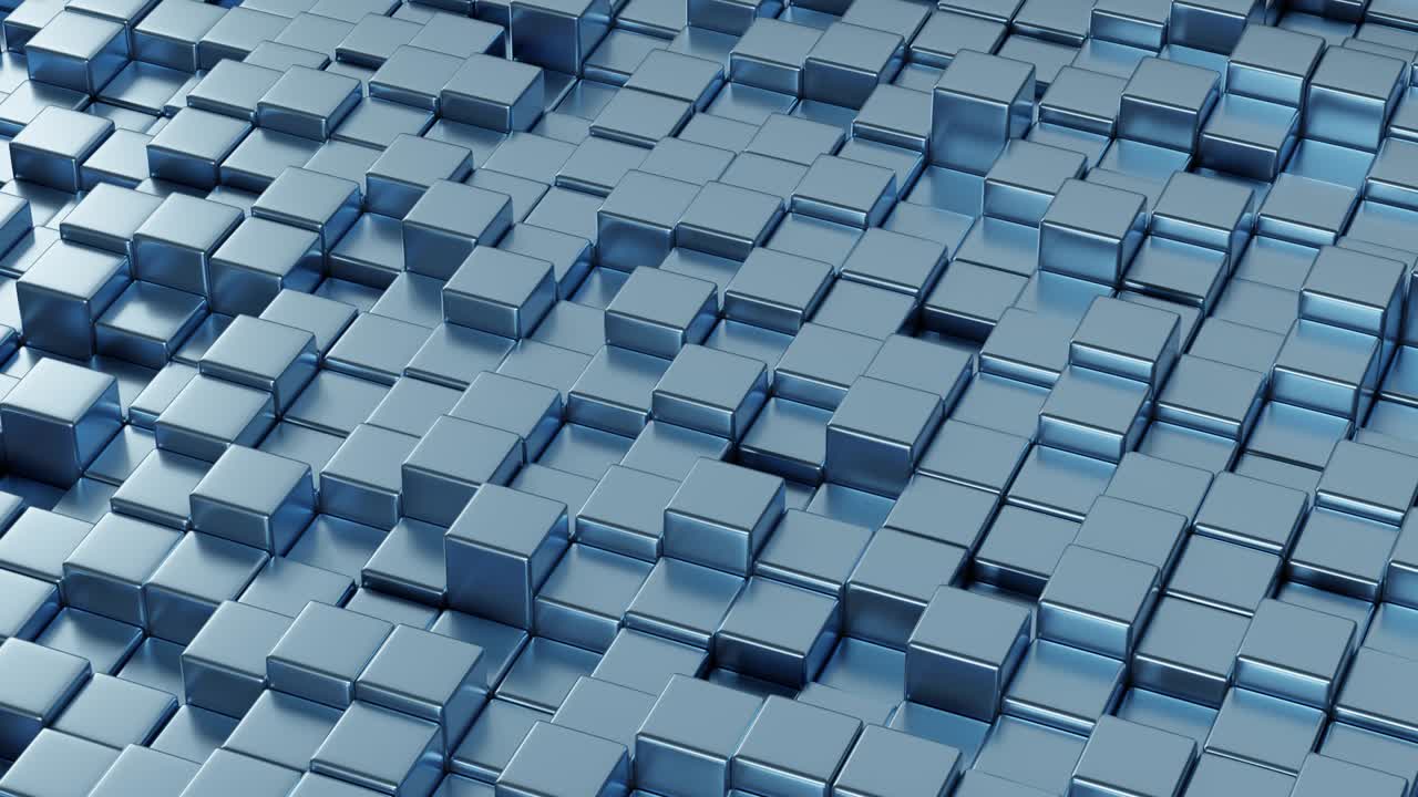 Swell of blue cubes. Motion graphic. Seamless loop. 3d animation.