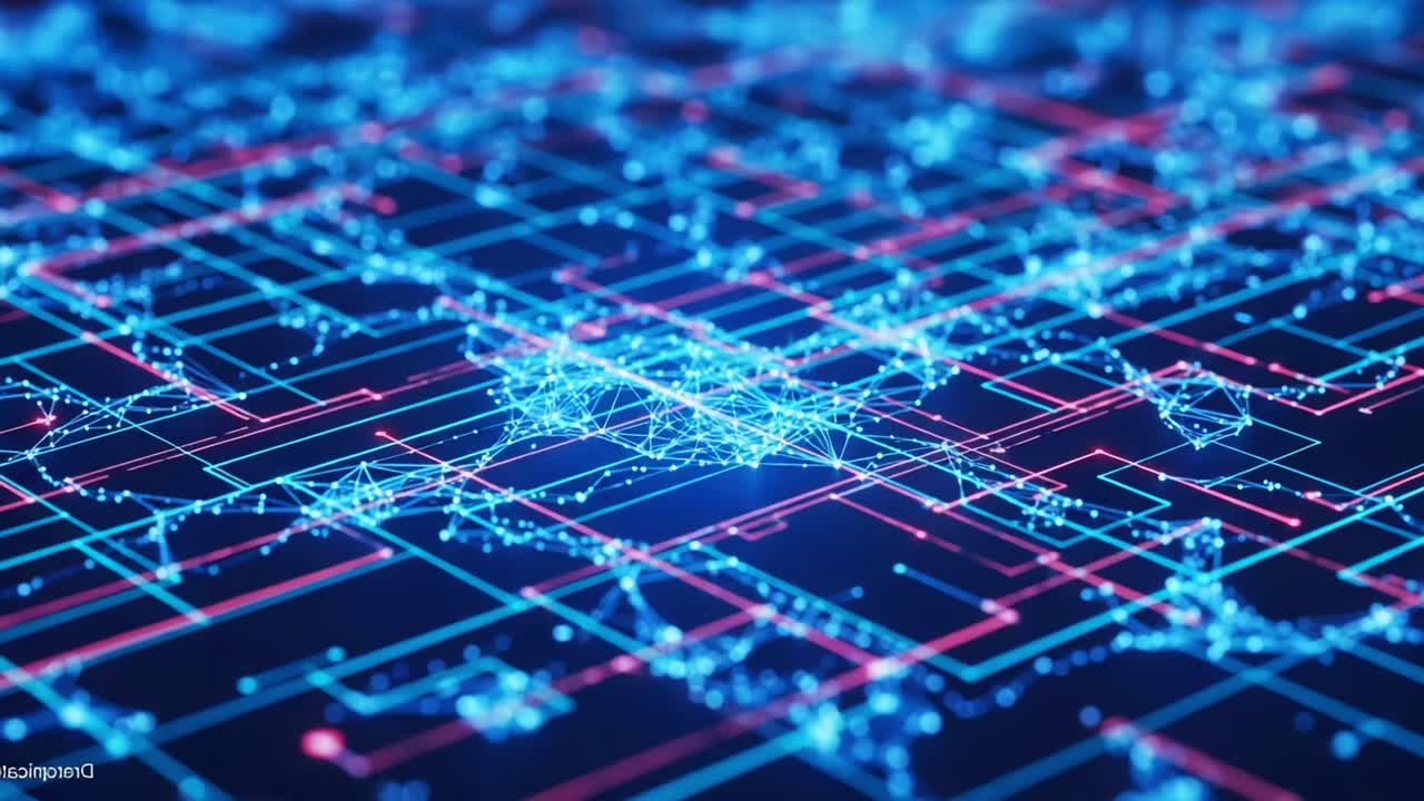 Complex Digital Network: An Abstract Visualization of Intricate Connections and Dynamic Data Flow in a Vibrant Cyber Landscape
