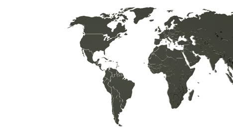 loopable 3d animation of a black world map on white background. scrolling from left to right