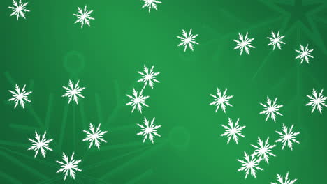 animación de copos de nieve cayendo sobre un fondo verde