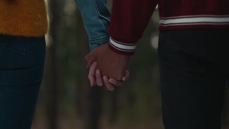 Pareja-De-Adolescentes-Tomados-De-La-Mano-En-El-Bosque-Al-Atardecer-Novio-Y-Novia-Compartiendo-Conexión-Romántica-En-El-Bosque-Felices-Jóvenes-Amantes