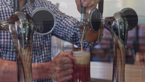 animatie van gegevensverwerking over een blanke man die bier schenkt