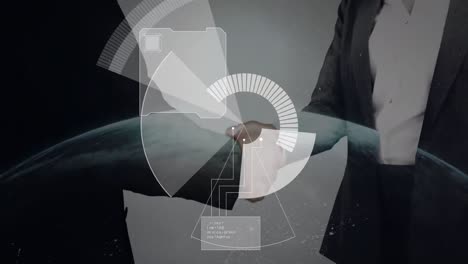 animation of scope scanning over businessman handshake