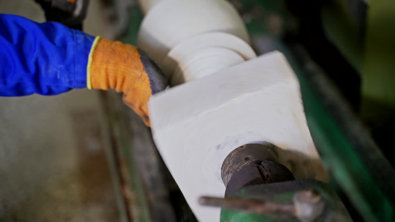 Workshop for manufacture of stone. Demonstration room with a machine for processing natural stone