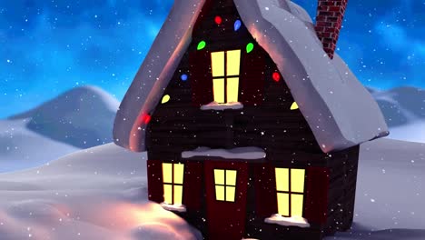 Animation-Von-Schnee,-Der-über-Haus-Und-Winterlandschaft-Fällt