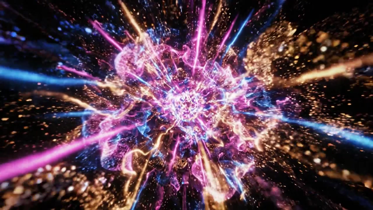 A Stunning Visual Journey Through a Colorful Cosmic Tunnel of Light and Energy, Capturing the Dynamic Flow of Electric Currents and Sparkling Particles in a Dark Abyss