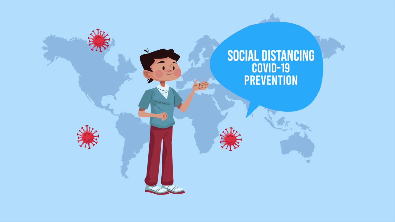 인간과 사회적 거리를 유지하는 코로나19 예방 메시지 캠페인 지구 행성