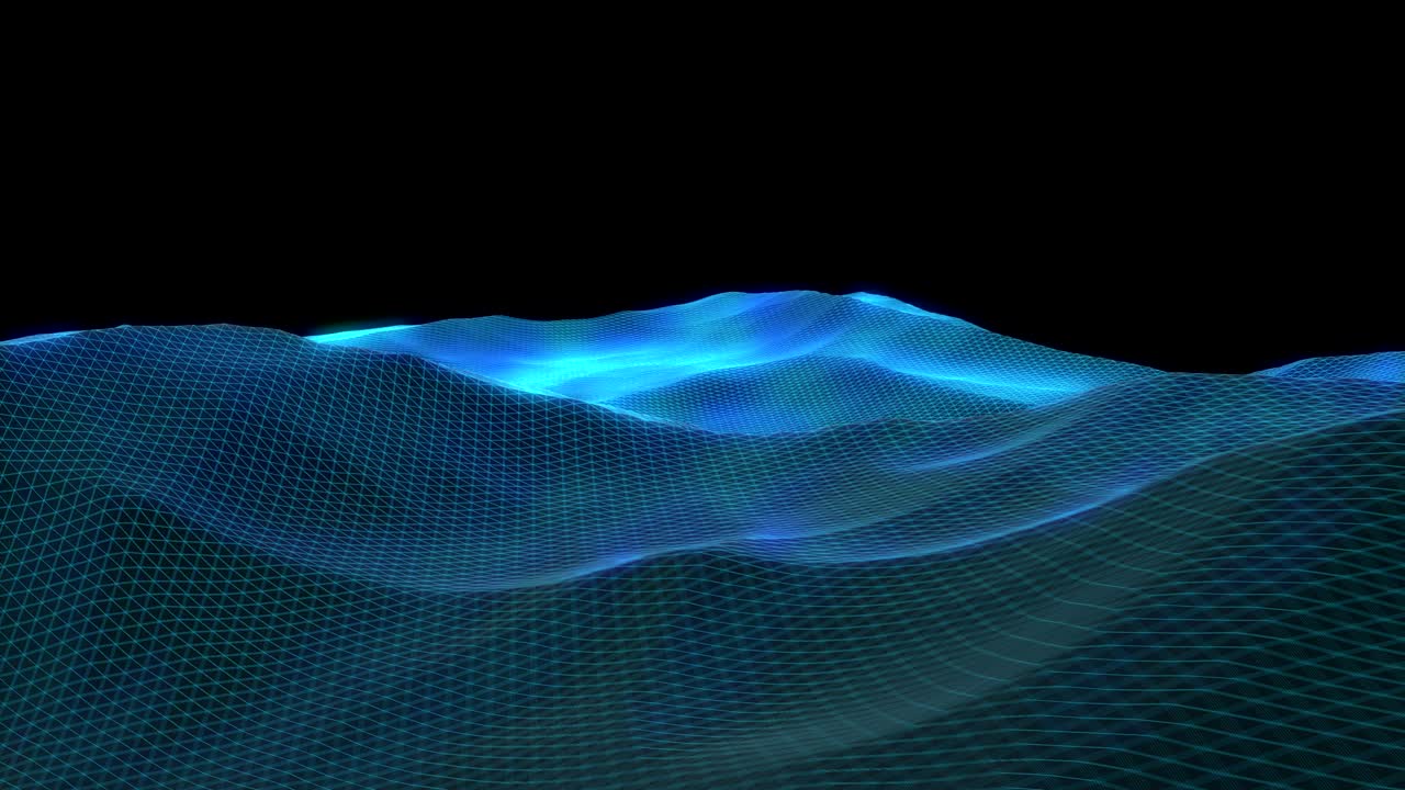 Abstract geometric background with moving digital landscape or waves.