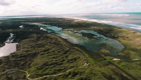 Panorama-Of-Nature-Reserve-With-Wetlands-And-Meadow-Landscape-At-Texel-Island-In-North-Holland,-Netherlands