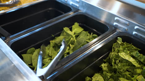 pasta and leafy greens on a salad bar, 4k