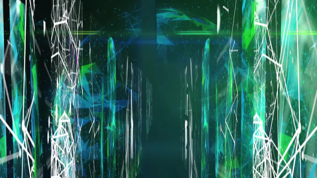 animación de formas en movimiento y globo sobre fondo negro.