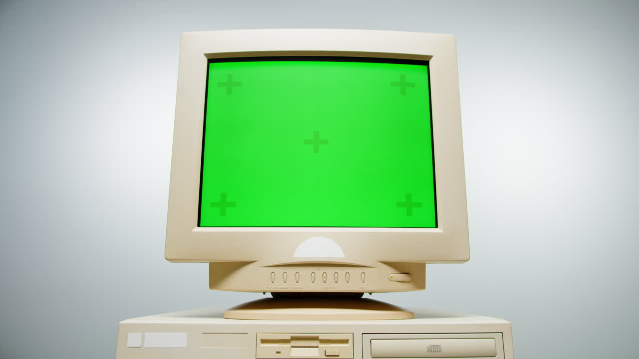 Vintage CRT Monitor with Green Screen