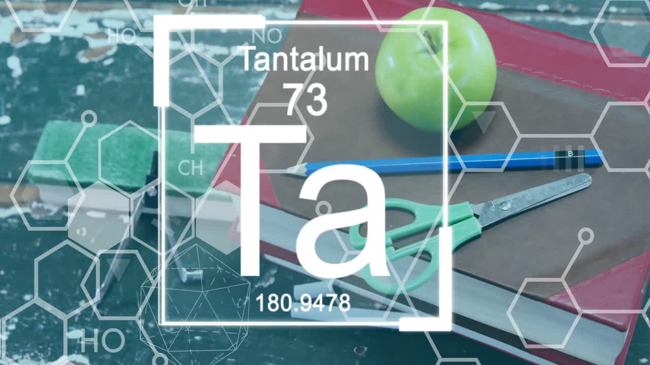 학교 물건 위에 움직이는 화학 구조의 애니메이션