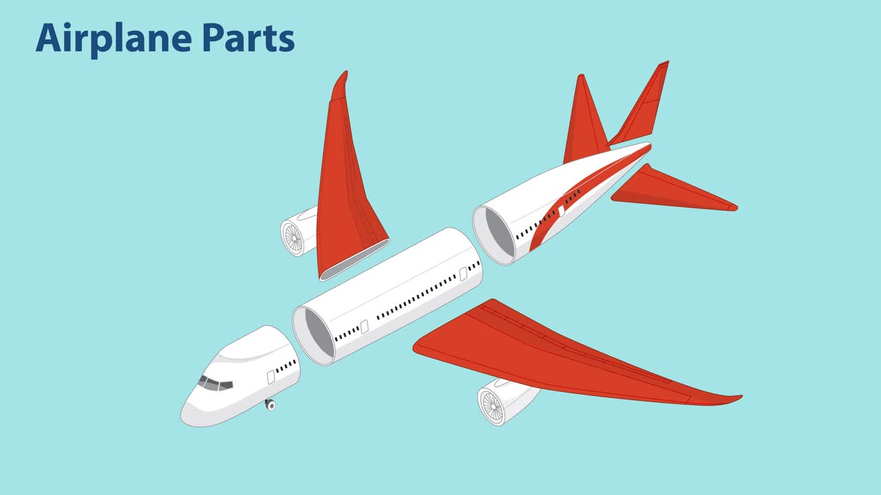 Illustration av flygplansdelar och deras montering