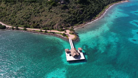 Aerial-View-of-Pier-on-Virgin-Gorda,-British-Virgin-Islands,-Luxury-Tropical-Travel-Destination