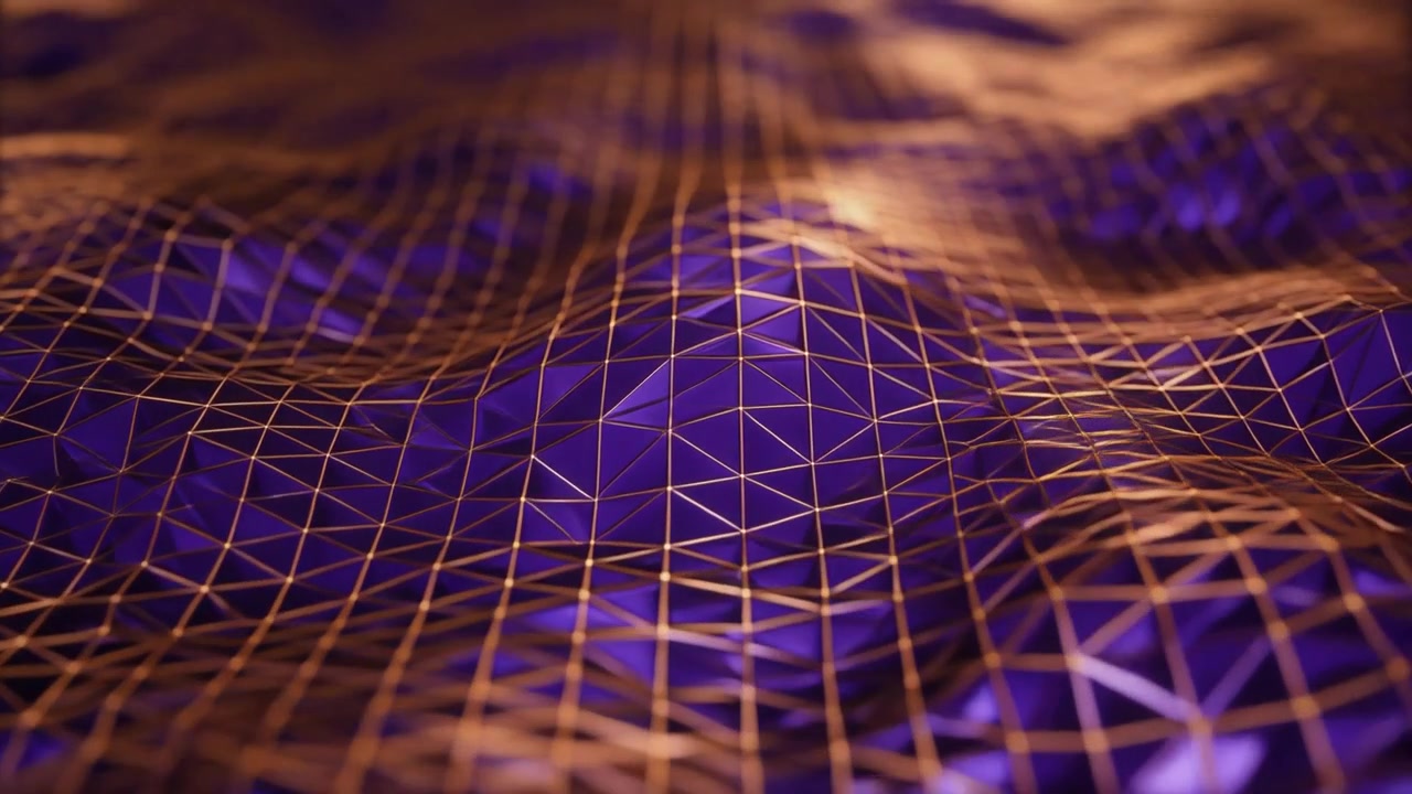 Abstract Digital Waveform with Golden Wireframe Mesh