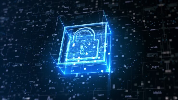 Padlock of Cyber Security On Circuit board, Digital Data Network Protection, Big Data Analysis Future Background Concept.