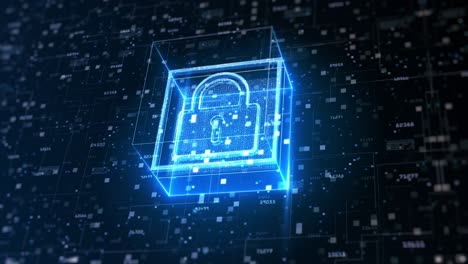 padlock of cyber security on circuit board, digital data network protection, big data analysis future background concept.