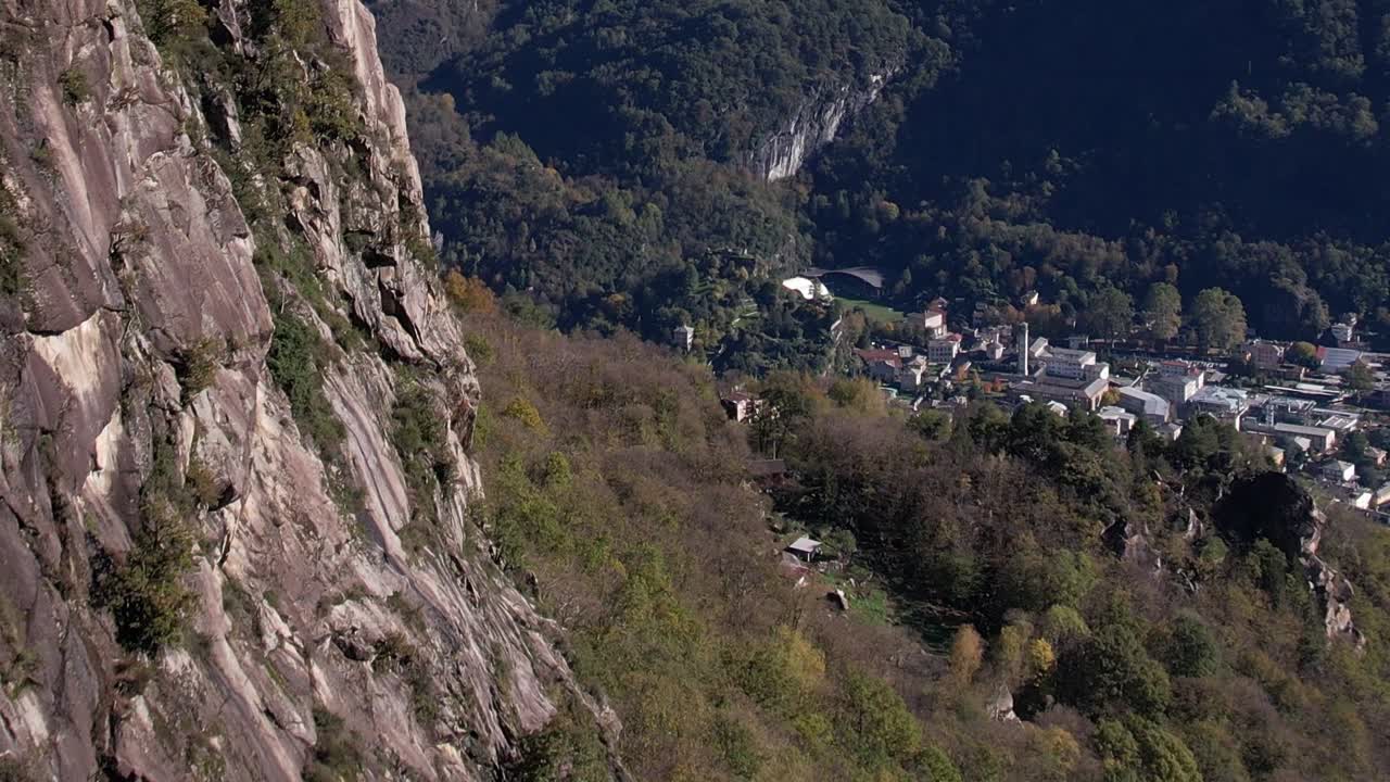Aerial view of stunning Italian Alps landscape with village below