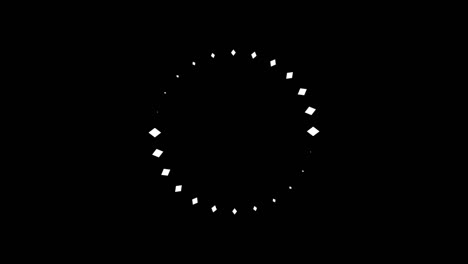 animation of white rhombus icon that are arranged around each other in a circle on black background. indicator for loading progress. seamless looping. video animated background.