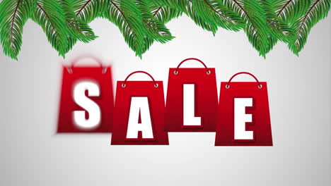 feliz venta de navidad con bolsas de compras colgando