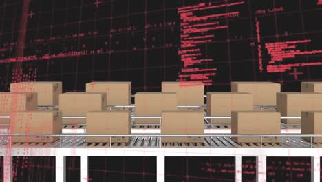 animación del procesamiento de datos sobre cajas de cartón en cintas transportadoras