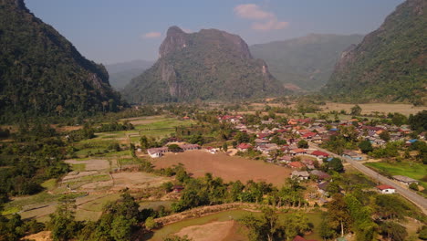 aerial view of a village in a valley