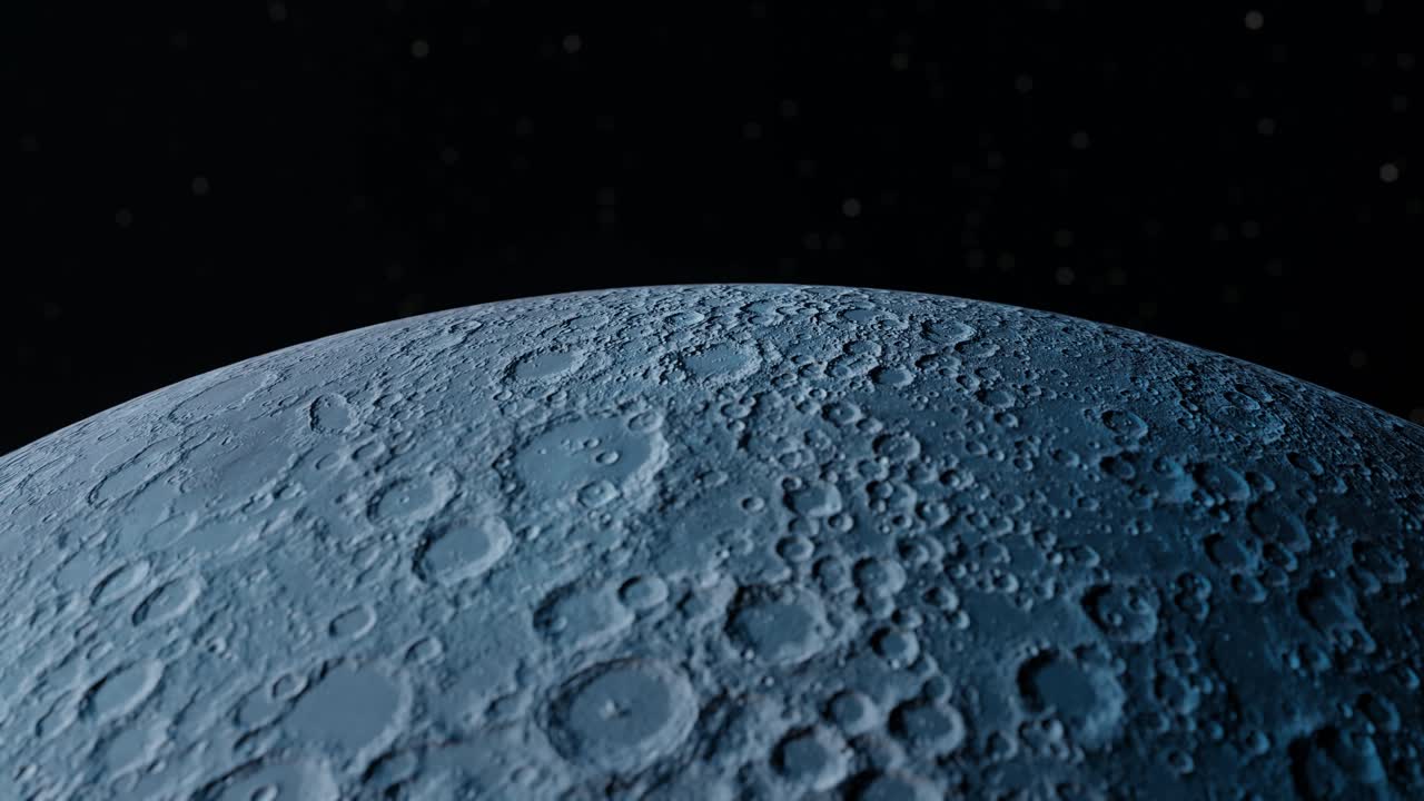 3D Animation zooming in on the Moon with shallow depth of field