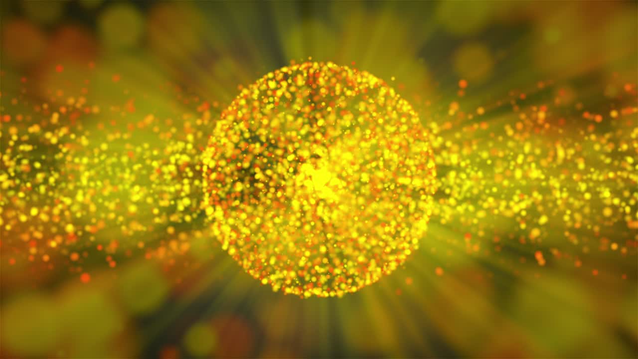 많은 광선을 가진 금의 추상적인 구는 공간에 있습니다, 3d 렌더링 컴퓨터 생성 배경