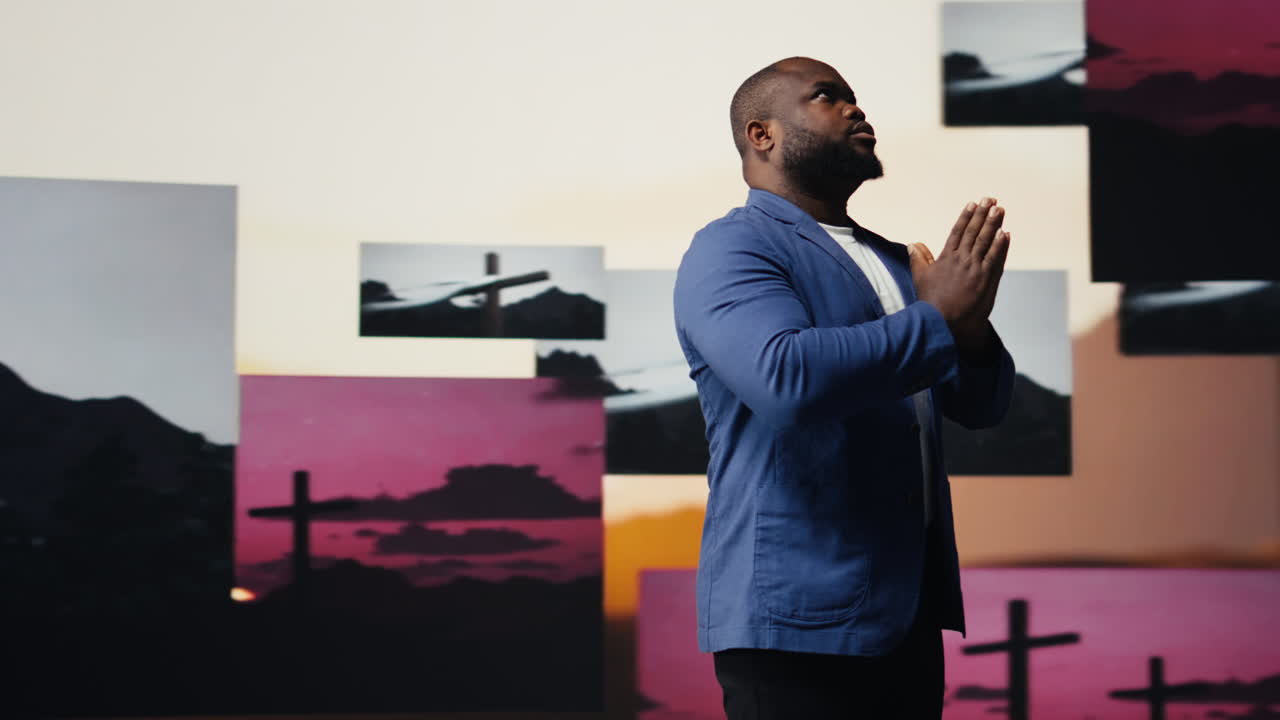 Devoted male worshipper praying in silence embodying serenity and inner peace