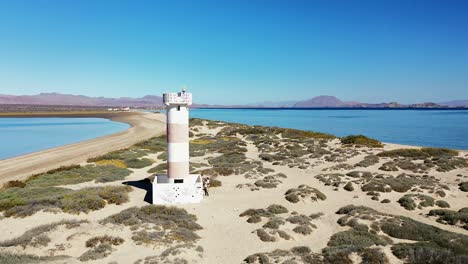 Lighthouse-At-The-Sand-Pit-At-The-Entrance-Of-Punta-Arenas-Harbour-In-Bahia-De-Los-Angeles,-Mexico