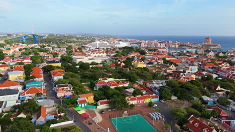 panoramic aerial establish of otrobanda willemstad curacao with cruise liner