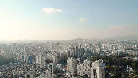 Aerial-Footage-of-Korea-City,-Seoul-Cityscape,-Skyline-,-Gangnam
