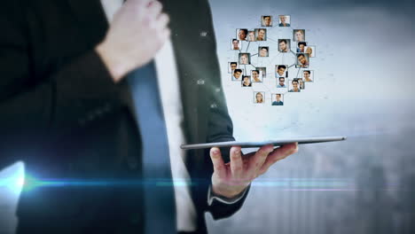 hombre de negocios usando una tableta con animación digital