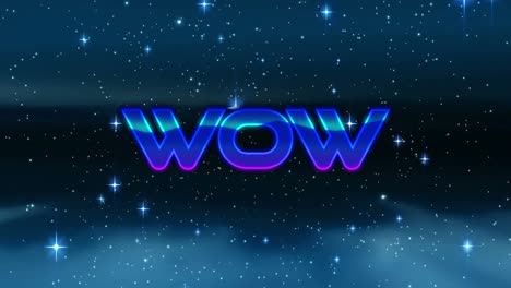 animation of wow text over stars on black background