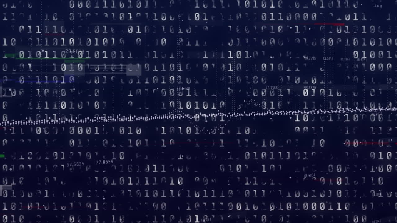 Animation of binary coding data processing over black background