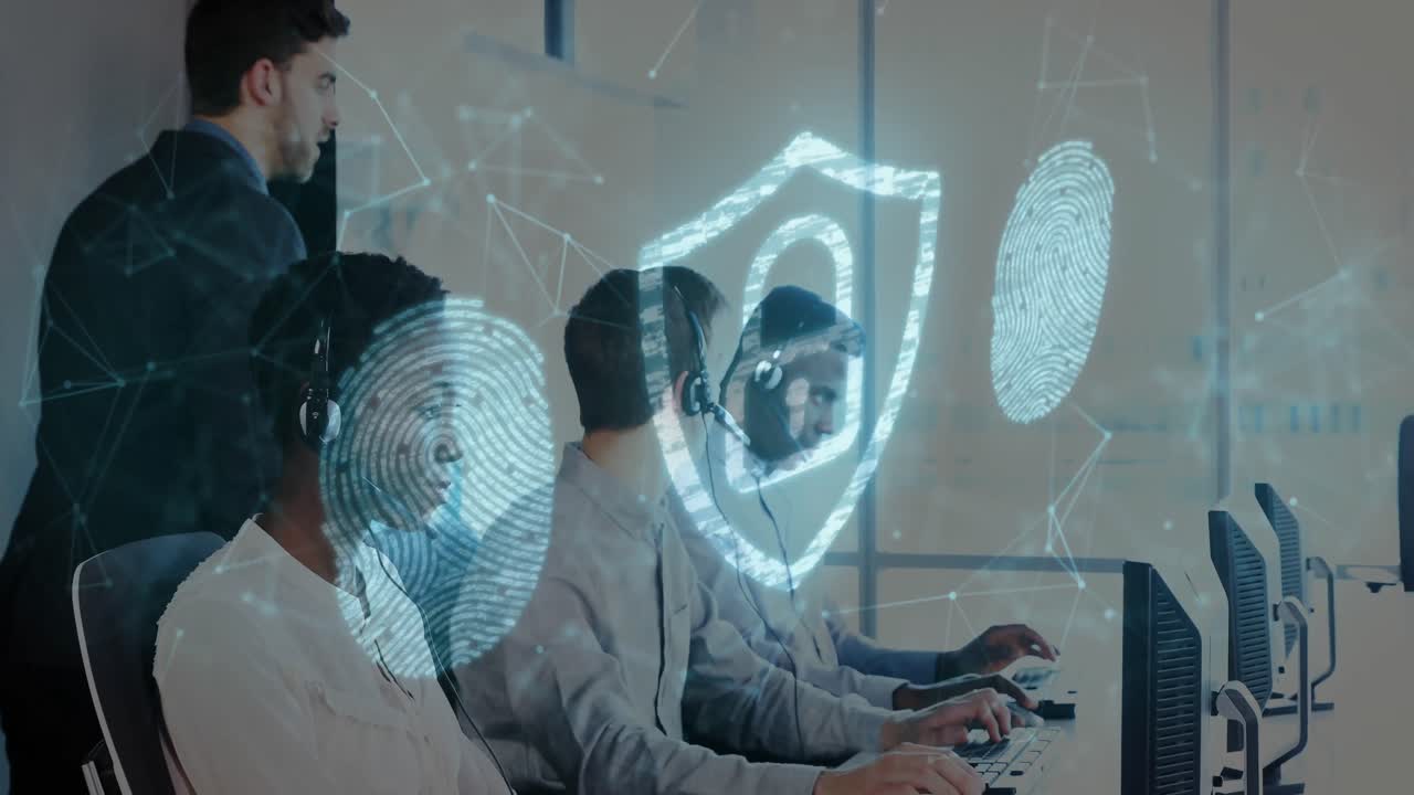 candado de seguridad, escáner de huellas dactilares contra los ejecutivos de atención al cliente