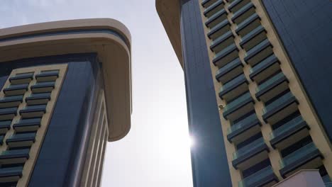 View-for-a-hotel-in-El-Alamein,-Egypt-in-the-Evening-low-angle-shot