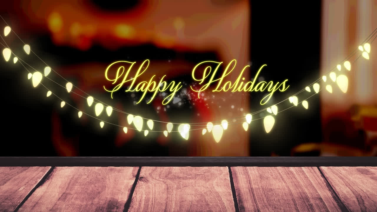 요정 불빛과 행복한 휴일 텍스트의 애니메이션 나무 보드