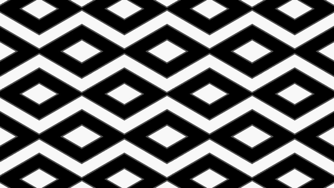 Graphic pattern in black and white with stroboscopic and hypnotic effect, while increasing in size and then reducing it.